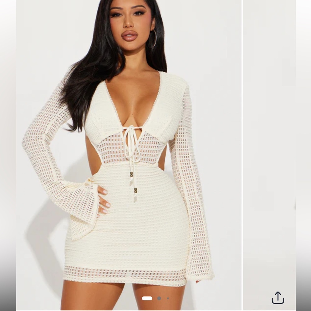 Fashion Nova Ivory Crochet Mini Dress